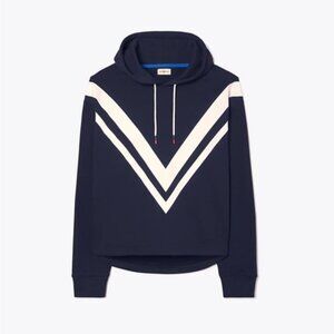 TORY BURCH FRENCH TERRY CHEVRON HOODIE IN TORY NAVY/SNOW WHITE